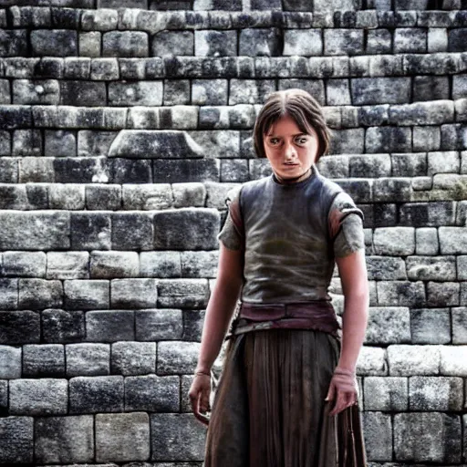 Image similar to young arya stark, photograph 3 5 mm, shot from game of thrones, at borobudur, official media