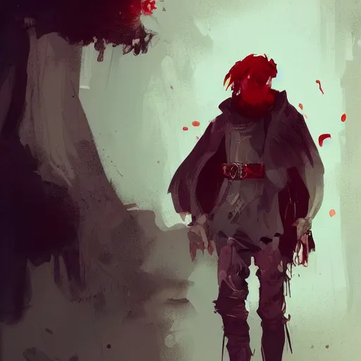 Image similar to human male character art, by Ismail Inceoglu, red hair, red beard, sunken eyes, shabby leather clothes, necklace, digital art, dungeons and dragons, art