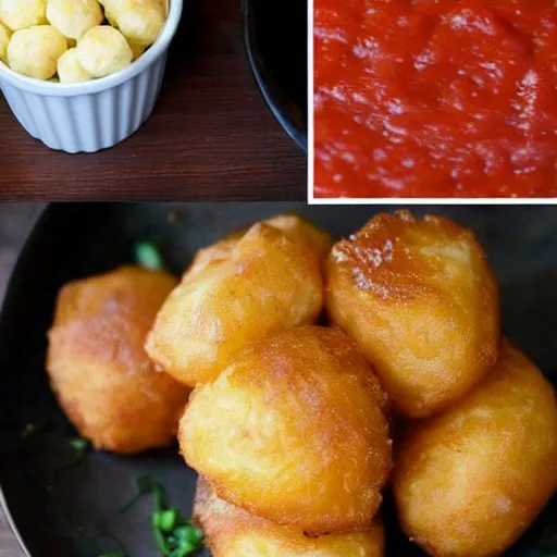 Image similar to food photo of channing tatum's face as giant tater tot on a plate with ketchup