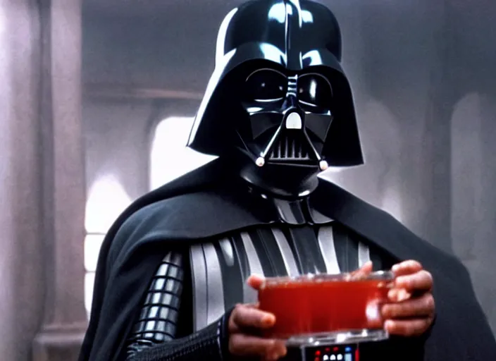 Image similar to film still of Darth Vader as William the man in black in Westworld drinking at the saloon, 4k