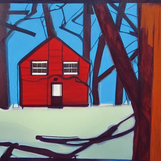 Prompt: a painting of a Eerie cabin in the middle of the woods in the style of Andy Warhol