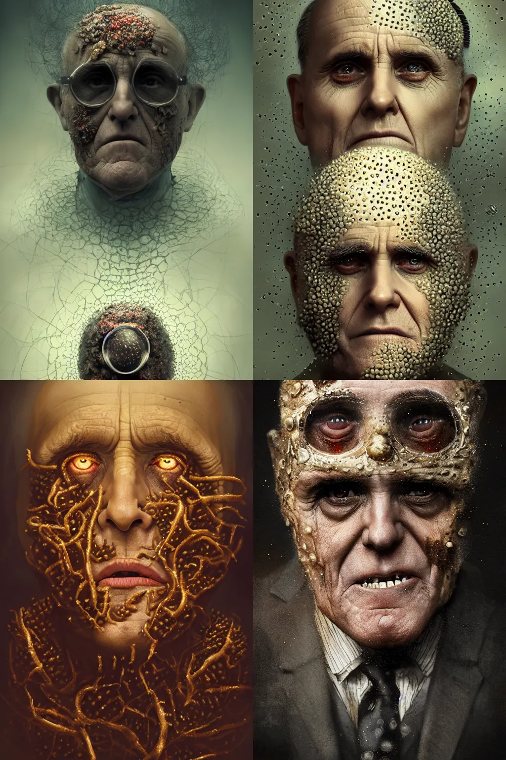 Prompt: rudy giuliani covered in maggots, trypophobia, by tom bagshaw and anna dittman, studio lighting, golden ratio composition, 3 5 mm lens, cybernetic scifi, deep depth of field, artstation, 8 k