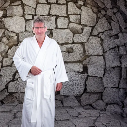 Image similar to professional portrait of Terry A. Davis wearing a white robe with a halo over his head in the kingdom of heaven, 8k, dslr, cinematic,