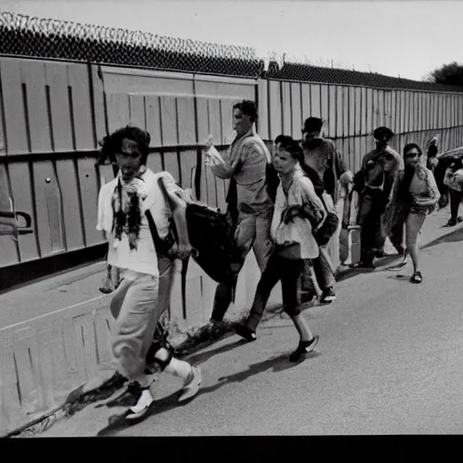 Image similar to a surreal photograph of immigrants crossing the us border, 4 k,