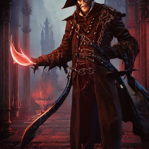 Image similar to Magic the gathering card of Male Victorian Gothic Pirate, hd, intricate, bloodborne, 8k, digital art