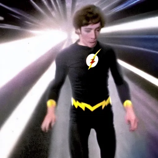 Image similar to Actor Billy Pipski as the Flash running on the Cosmic Treadmill, from The Flash Movie, 1980, directed by Steven Spielberg, Warner Brother Pictures