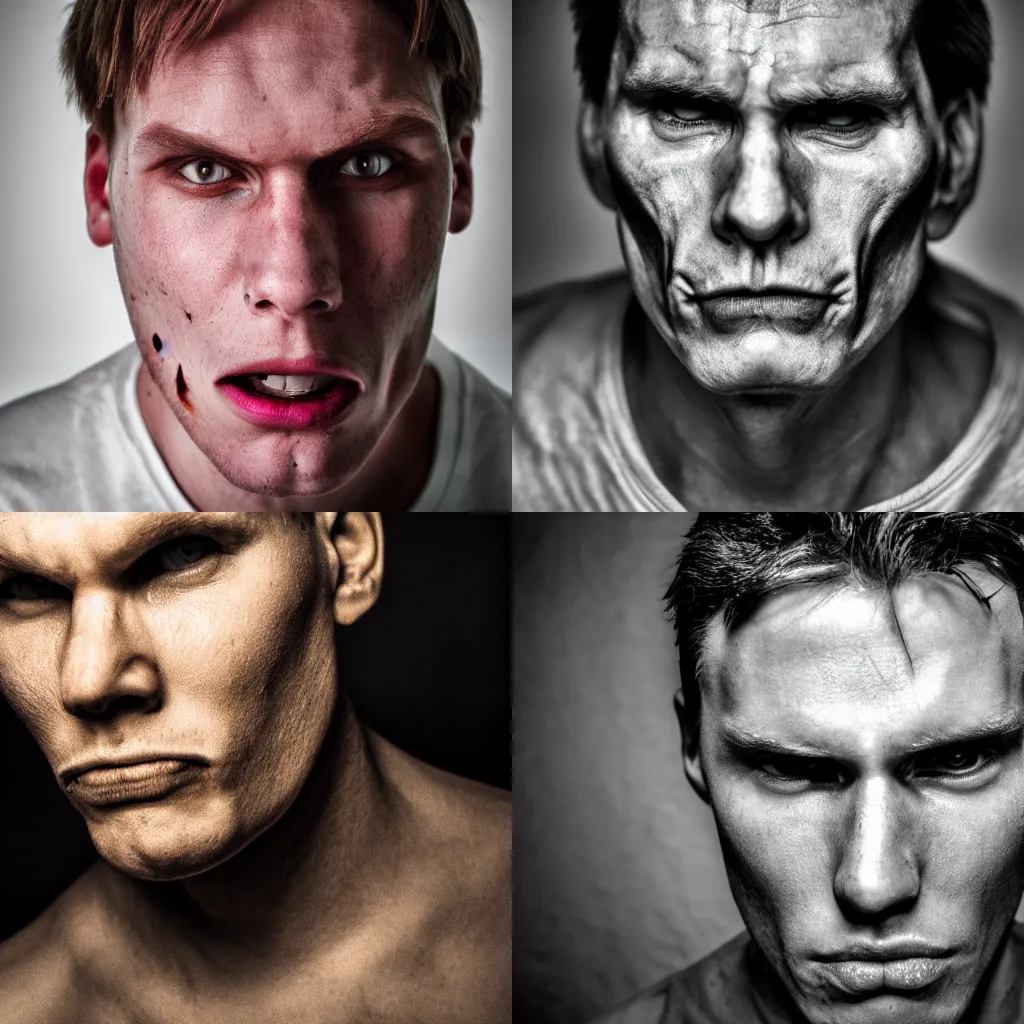 Prompt: Jerma985 with a haunting face, headshot photography, macro photography, HD