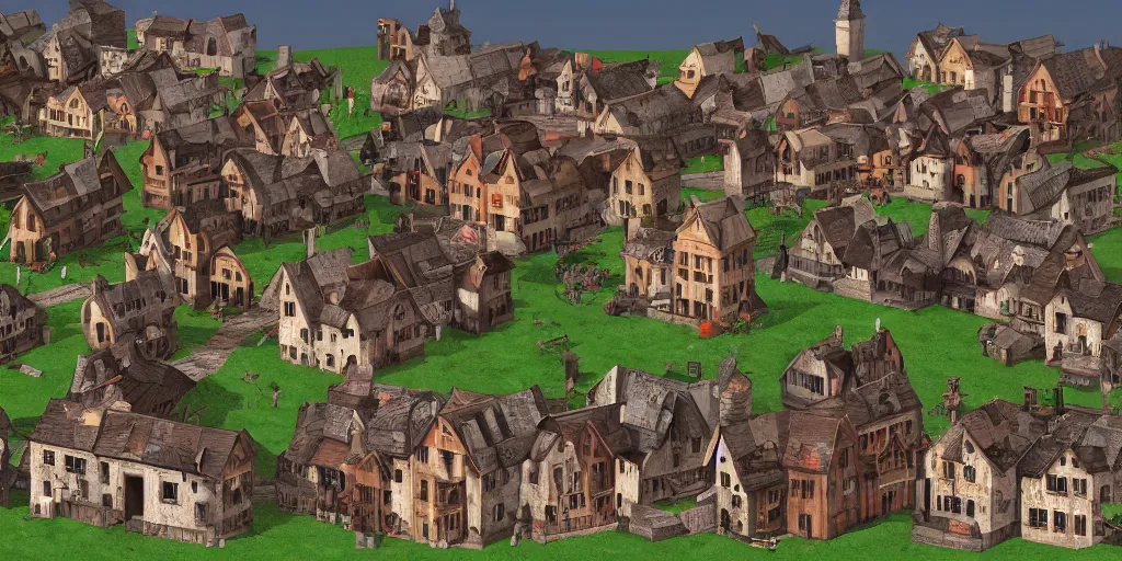 Prompt: kitbash fantasy medieval town buildings game asset pack to kitbash. png, vector art, separated, transparent background, 4 k, spritesheet