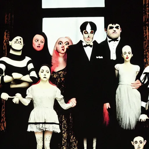 Image similar to the addams family, tim burton movie still