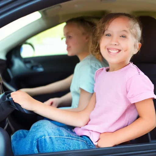 Image similar to small girl sitting on the wheel in the car and driving