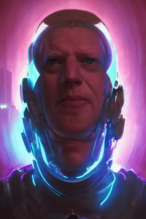 Image similar to cyborg Boris Johnson as Bishop Xman in cyberpunk, neon lighting, digital art from artstation by Ruan Jia and Mandy Jurgens and Artgerm and william-adolphe bouguereau and Greg Rutkowski and Wayne Barlowe