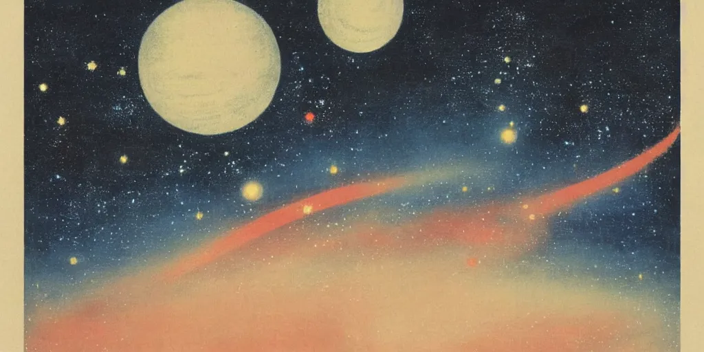 Image similar to painting of space by kitano tsunetomi, 1 9 3 9