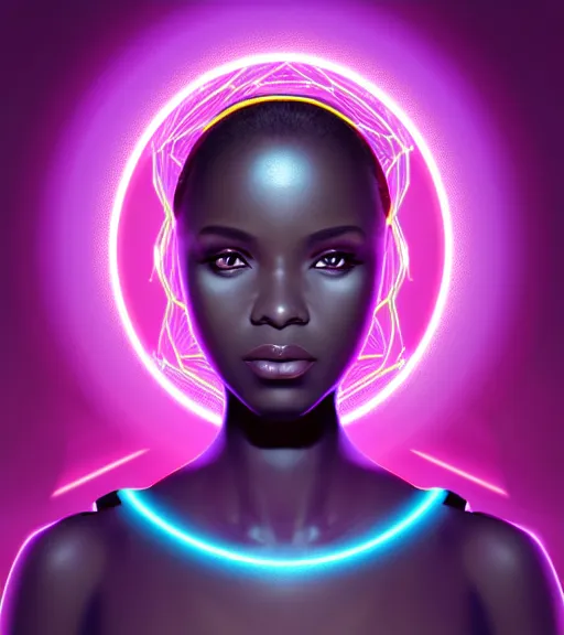 Image similar to symmetry!! african princess of technology, solid cube of light, hard edges, product render retro - futuristic poster scifi, lasers and neon circuits, beautiful dark skin african princess, intricate, elegant, highly detailed, digital painting, artstation, concept art, smooth, sharp focus, illustration, dreamlike, art by artgerm