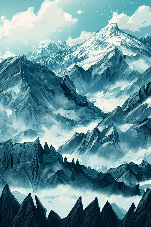 Image similar to mountain range and Alm in the Alps in the style of Heidi the cartoon, cartoon, intricate Details, concept art, matte painting, highly detailed, rule of thirds, dynamic lighting, cinematic, detailed, denoised, centerd, clean render