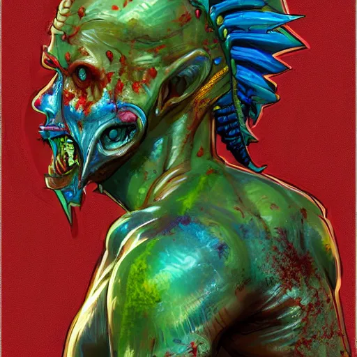 Image similar to zombified tribal mahi mahi full body profile, trending on artstation, ultra fine detailed, hyper detailed, hd, concept art, digital painting