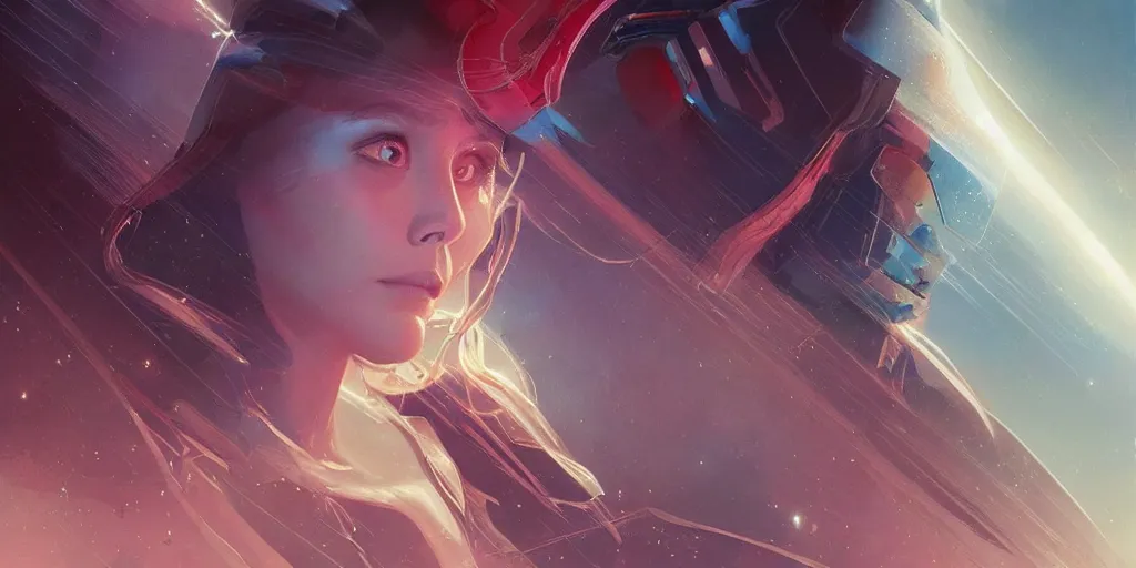 Image similar to Elizabeth Olsen as a stunning , beautiful retro SCI-FI space heroine 1985 , movie poster, intricate, elegant, highly detailed, centered, digital painting, trending on artstation, concept art, smooth, sharp focus, illustration, art by raphael lacoste ,eddie mendoza ,alex ross, WLOP