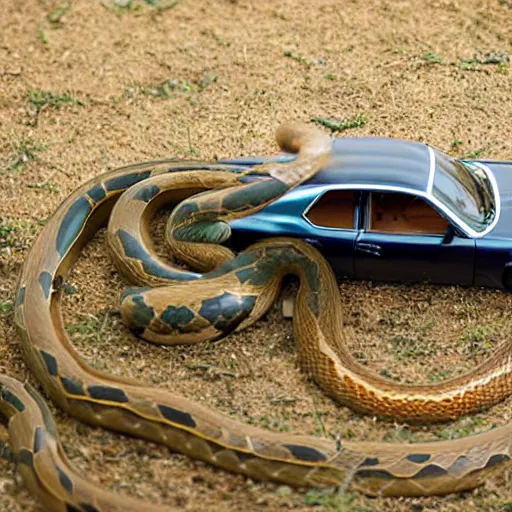 Prompt: a snake in a car, photo