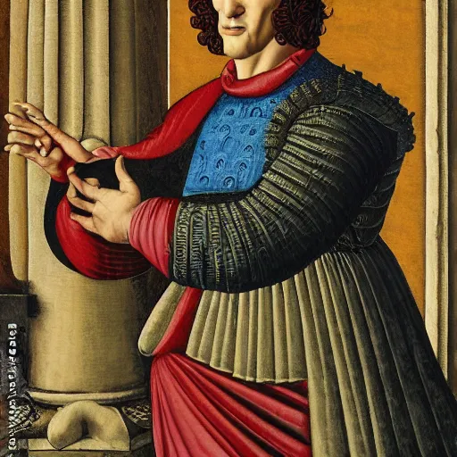 Image similar to portrait of an anthropomorphic ankylosaurus, dressed as an italian king, sandro bottecelli, 1 5 0 0