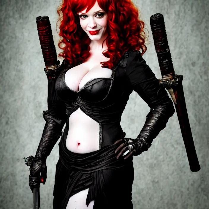 Prompt: full body photograph of christina hendricks as a vampire warrior. extremely detailed. dslr. 8 5 mm.