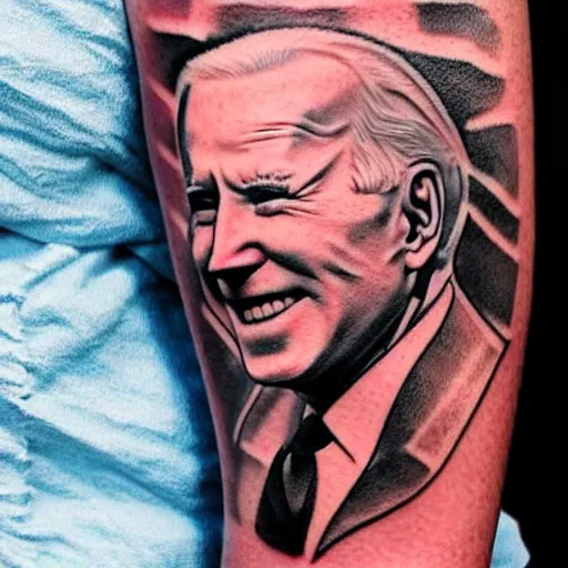 Prompt: a tattoo of joe Biden