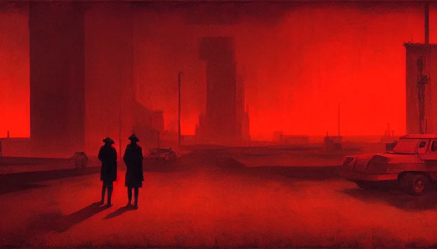Prompt: only with red, soviet communism horror city apocalyptic atmosphere with soviet flag, in the style of beksinski, by edward hopper and rodcenko and yue minjun and cory loftis, intricate and epic composition, red by caravaggio, highly detailed, masterpiece, red light, artstation, art nouveau