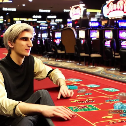 Image similar to handsome xqc gambling : : realistic : : 1 dslr : : 1 - - quality 2