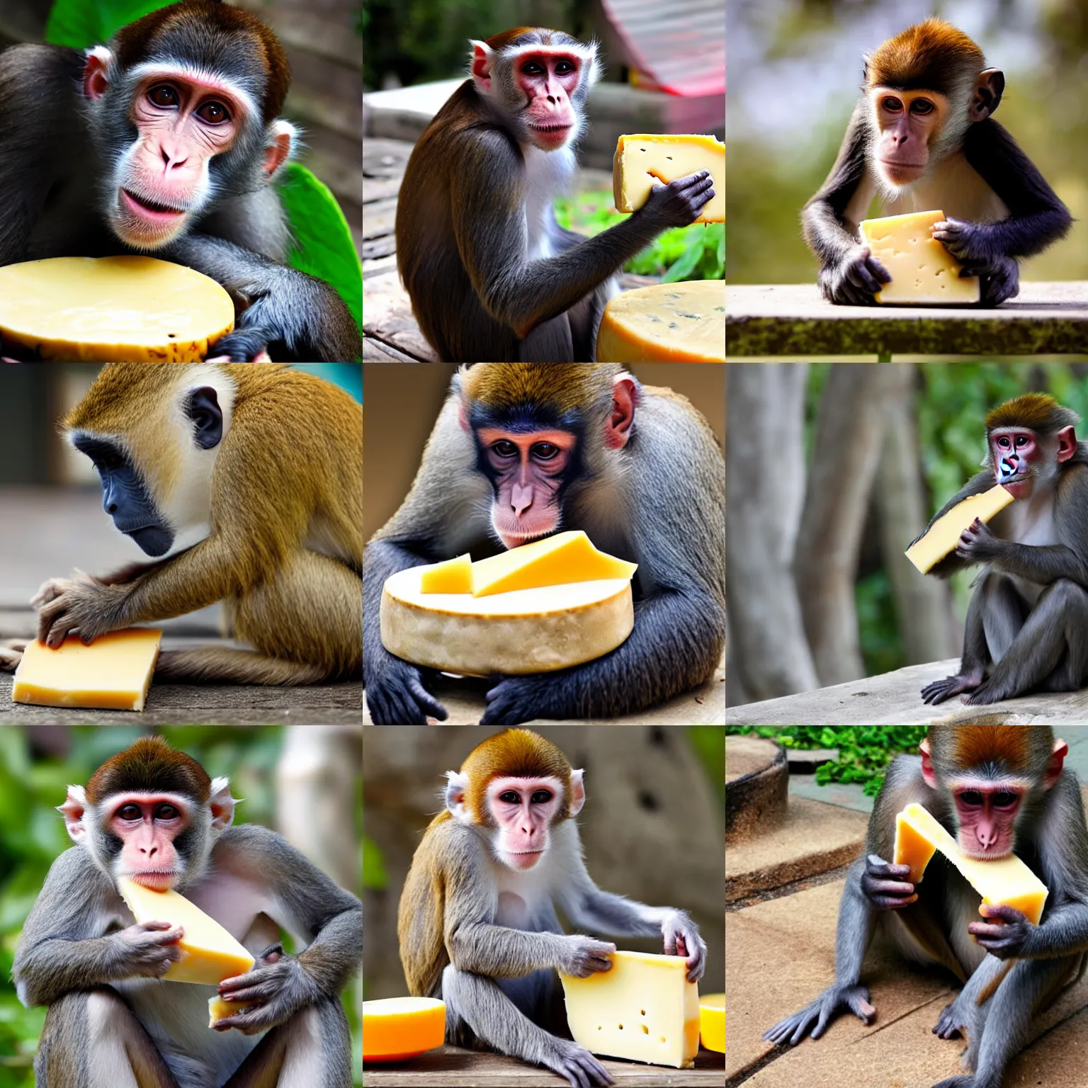 Prompt: monkey eating cheese