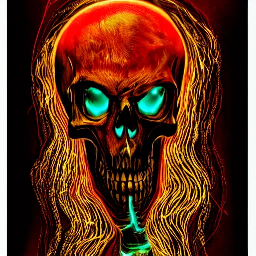 Image similar to death, with glowing highlights, very detailed, sharp, in the style of billelis!!