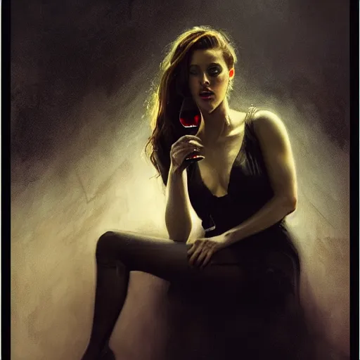 Prompt: hyperrealistic portrait of a woman as amber heard drinking wine in hell noir by jeremy mann and alphonse mucha, fantasy art, photo realistic, dynamic lighting, artstation, poster, volumetric lighting, very detailed faces, 4 k, award winning