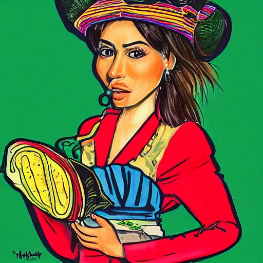 Prompt: by Heidel Bergensis caricature, juicy mexican girl