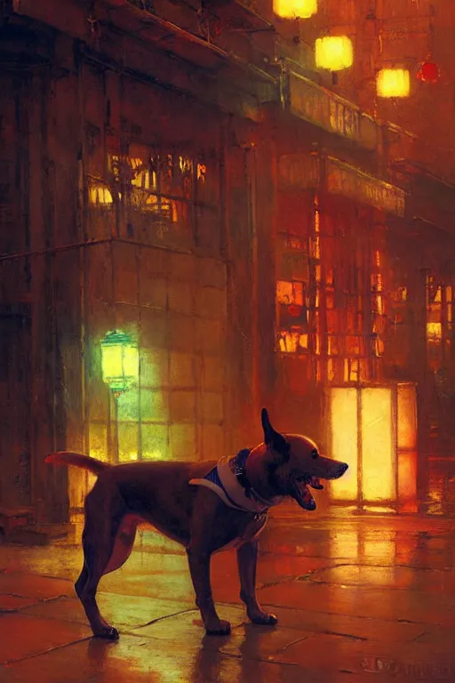 Prompt: dog, wuxia, neon light, painting by gaston bussiere, craig mullins, j. c. leyendecker