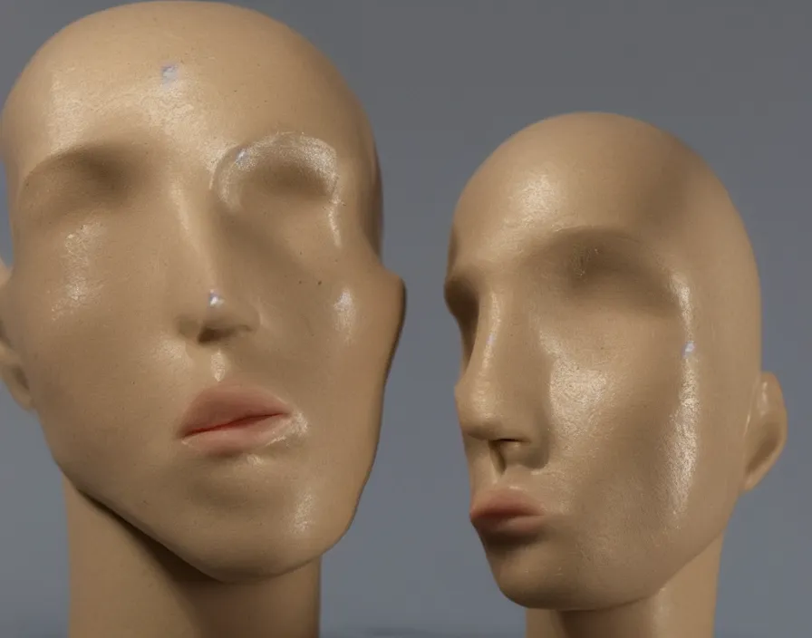 Prompt: a plastic mannequin head inside