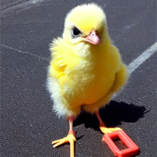 Image similar to cute baby chick dressed as an inmate