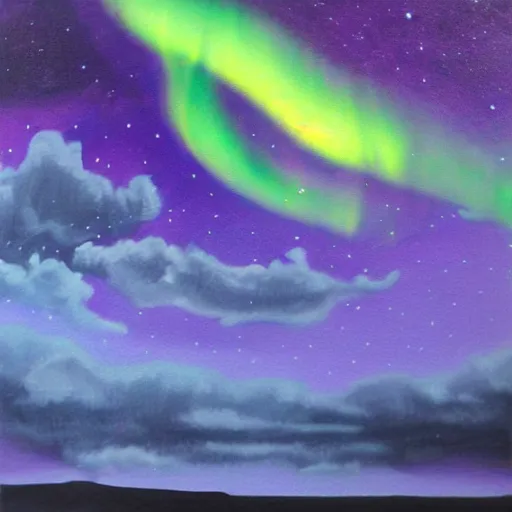 Image similar to portrait painting, aurora borealis background