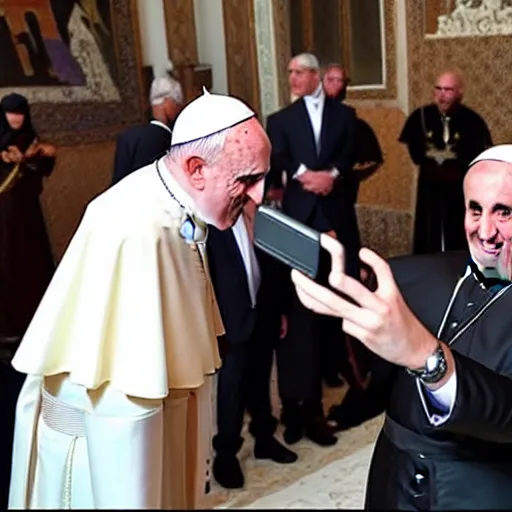 Image similar to Isis taking a selfie with the pope , professional photograph 8000 BC