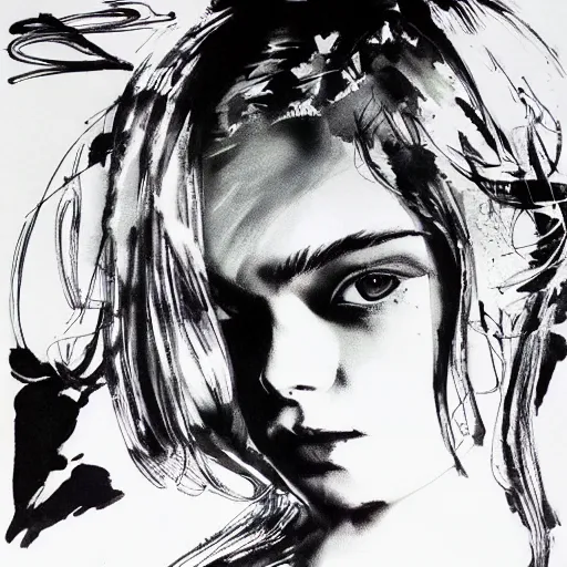 Image similar to ink illustration of Elle Fanning by Yoji Shinkawa