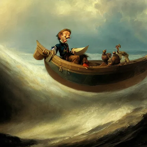 Image similar to a painting of pinnochio in the belly of a whale by andreas achenbach, featured on artstation, fantasy art, matte drawing, matte painting, artstation hq