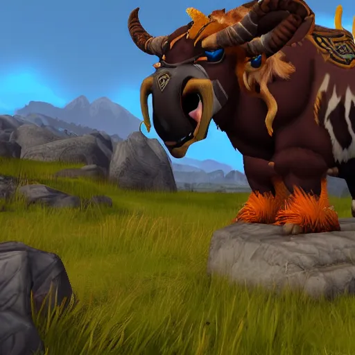 Image similar to a tauren standing in thunder bluff, awe inspiring