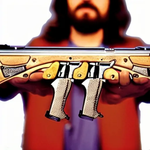 Prompt: jesus christ holding one pistol with each hand
