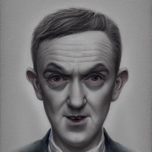 Image similar to stan laurel character portrait, lean face, cinematic lighting, glowing grey eyes, hyper - detailed, 4 k, high resolution, in the style of charlie bowater, tom bagshaw, single face, symmetrical, headshot photograph, insanely detailed and intricate, beautiful, elegant, watercolor, cinematic, portrait, raphaelite, headroom, pierre - auguste renoir