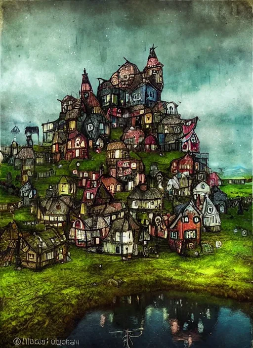 Prompt: a village by alexander jansson