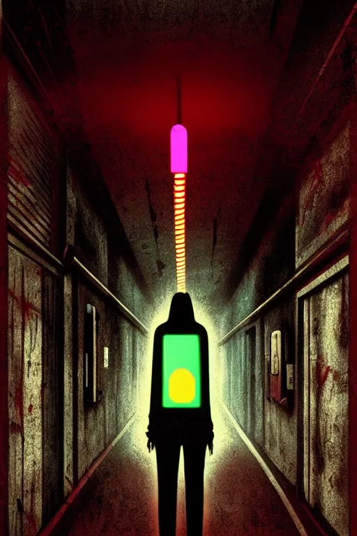 Image similar to silent hill reincarnation. pop art, no duplicate image, glowing lights, ultra details, digital painting, artstation, concept art, smooth, sharp focus, illustration, intecrate details, art by richard hamilton and mimmo rottela, pixels art by paul robertson