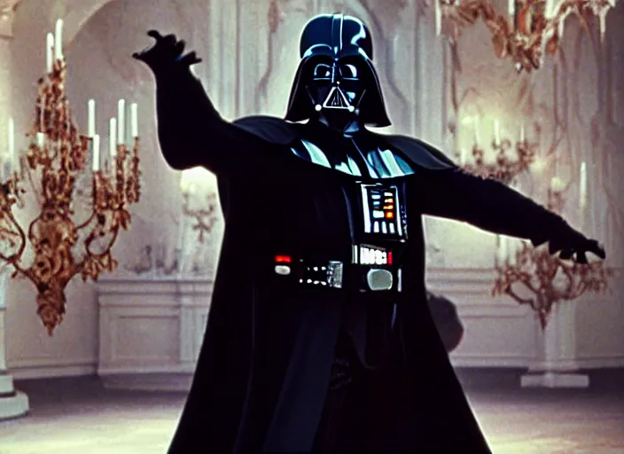Prompt: film still of Darth Vader dancing as Beast in Beauty and the Beast,