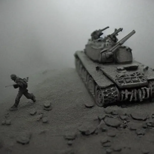 Prompt: world war 2, extremely detailed claymation art, dark, moody, foggy