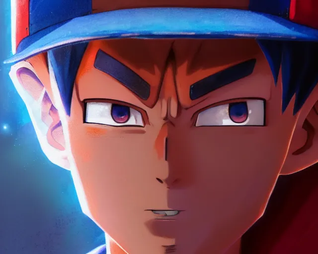 Image similar to highly detailed portrait of ash ketchum, in dragon ball z, stephen bliss, unreal engine, fantasy art by greg rutkowski, loish, rhads, ferdinand knab, makoto shinkai and lois van baarle, ilya kuvshinov, rossdraws, tom bagshaw, global illumination, radiant light, detailed and intricate environment