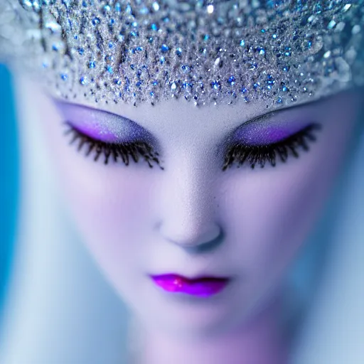 Prompt: photo of a real-life very beautiful! ice queen, highly detailed, 4k, macro 25mm