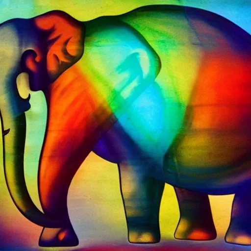 Prompt: a glass elephant emiting colorful caustics.