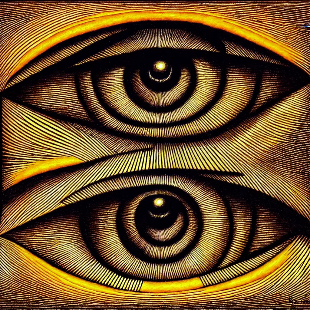 Prompt: Hypnotizing eye of the illuminati, ornate, higly detailed, sharp focus, 4k, symmetry, art by Johfra Bosschart, illuminati eye, illusion