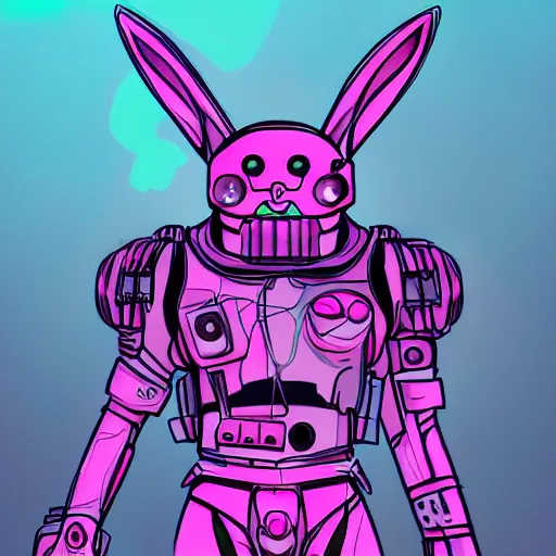 Image similar to cyberpunk pink easter bunnyas the leader of a futuristic communist nation, cybernetics, sharp lines, digital, artstation, colored in