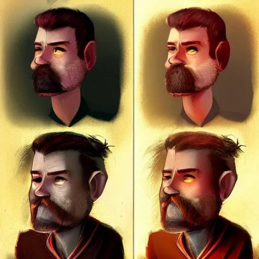 Prompt: the same character in 3 different stages of his life by art gem. art station, concept art, stages of life